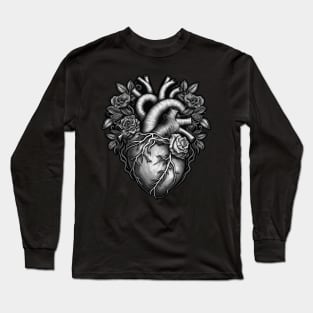 Heart and Flowers (Monochrome) Long Sleeve T-Shirt